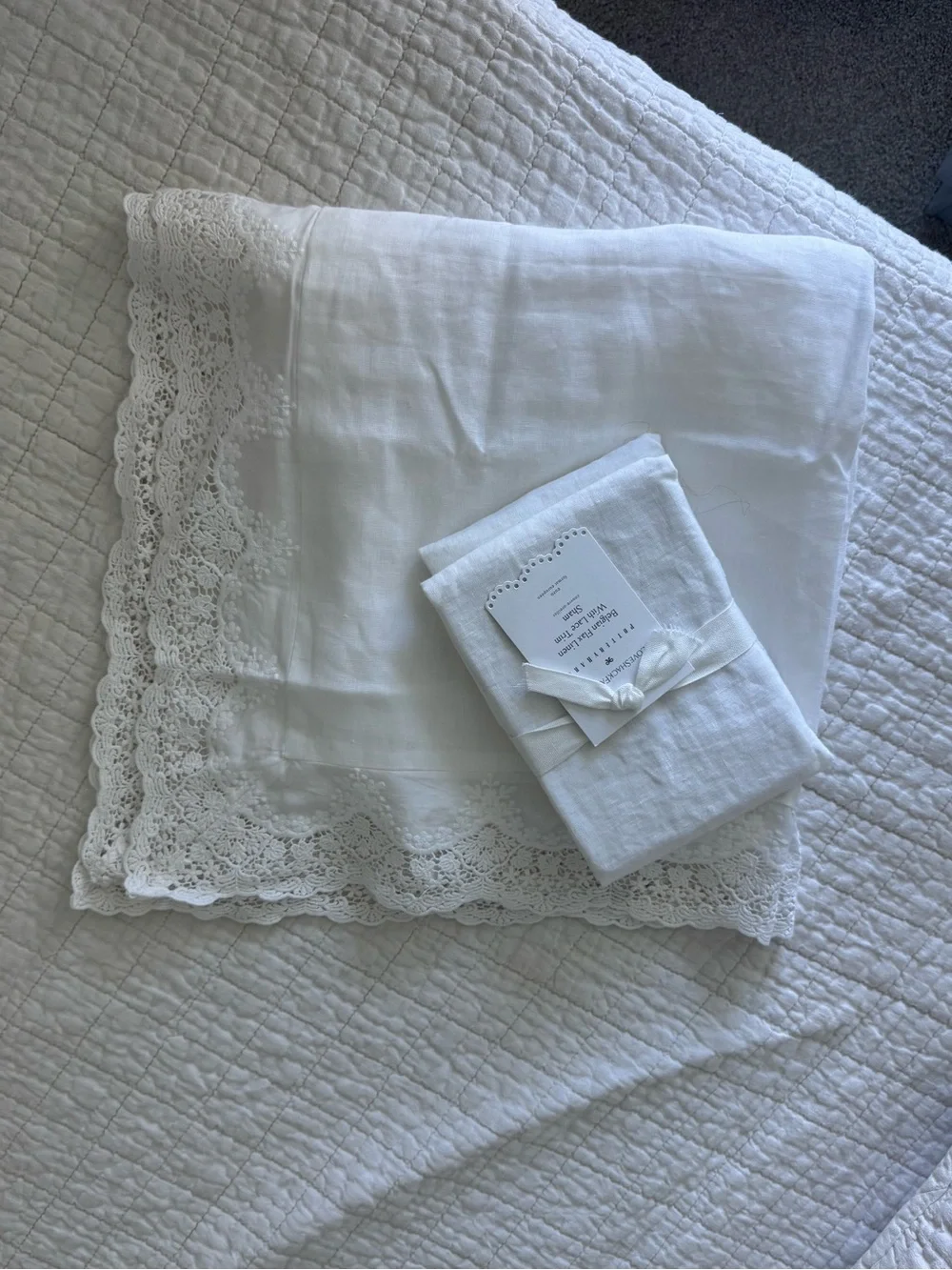 Pottery Barn x LoveShackFancy White Linen Shams (2) with  Lace Trim (Brand New!)